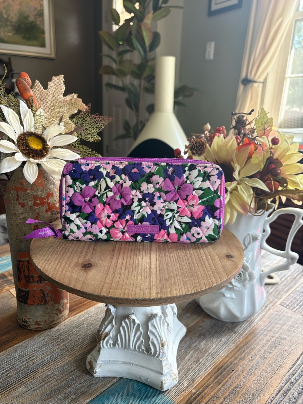 π€ͺ 3 for $15 Vera Bradley Floral Zip Around Wallet Purple Pink Quilted Organizer